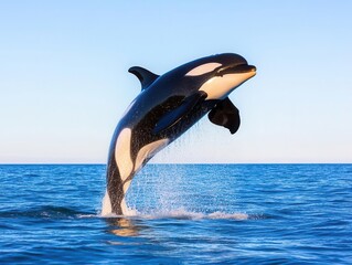 Obraz premium Aquarell Style Motive of an orca whale jumping out of the ocean, light background