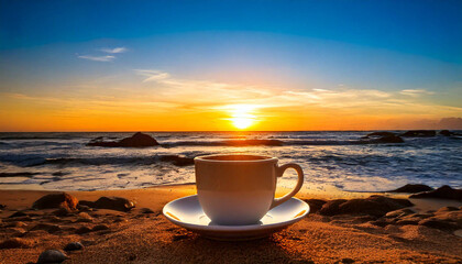 cup of coffee on the beach