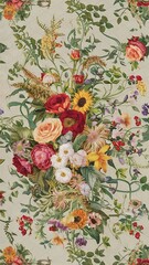 Seamless textile floral pattern on light background