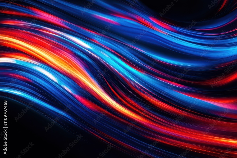 Poster dynamic and colorful light waves flowing across a dark background