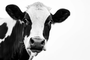 Funny cute talking cow close up on farm.