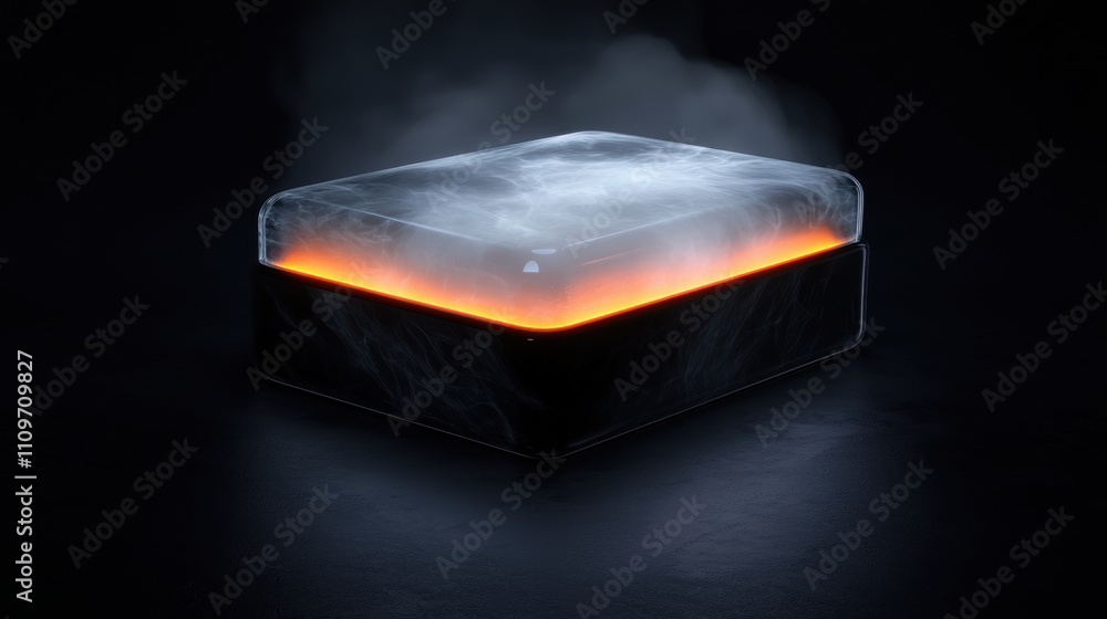 Poster 3d rendering of a square-shaped object with a black base. the object appears to be made of glass or 