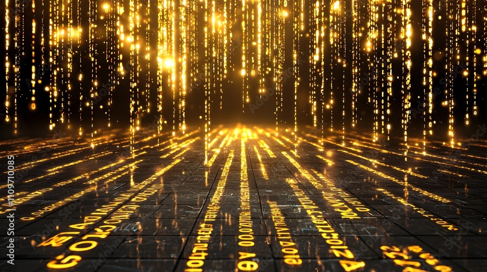 Aufkleber futuristic digital matrix with flowing golden code backdrop for tech inspired designs