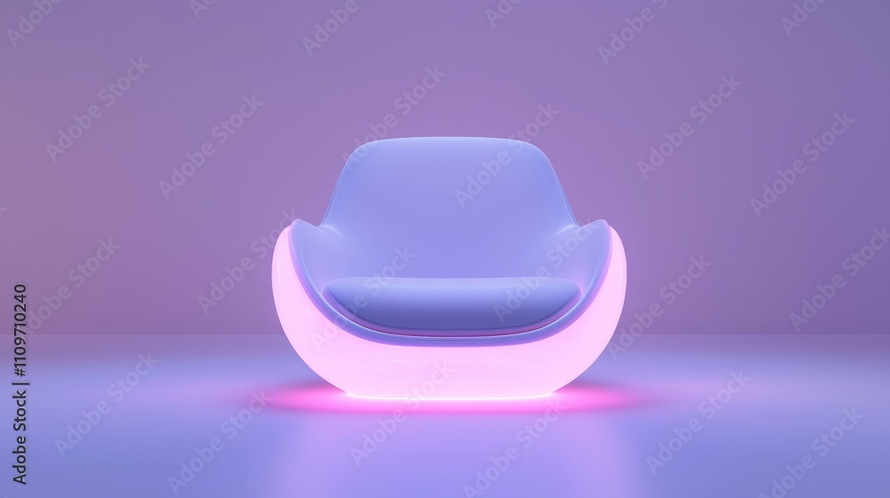 Fototapete 3d rendering of a modern armchair in a gradient of purple and pink colors. the chair is in the cente