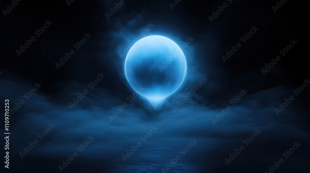 Poster digital illustration of a full moon in the night sky. the moon is in the center of the image, surrou