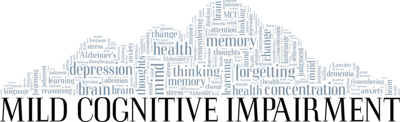 Mild Cognitive Impairment MCI word cloud conceptual design isolated on white background.