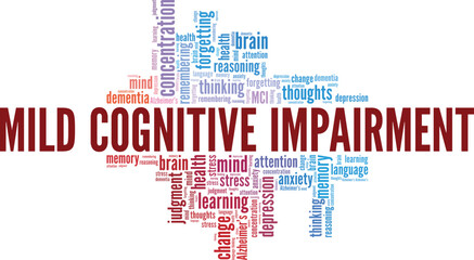 Mild Cognitive Impairment MCI word cloud conceptual design isolated on white background.