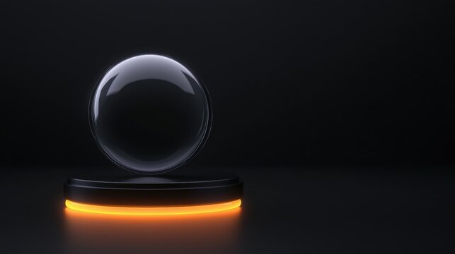 3d rendering of a spherical object on a black surface. the object appears to be made of glass or a similar material and is spherical in shape.