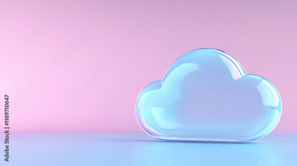 Poster 3d rendering of a transparent cloud on a pink and blue background. the cloud is in the shape of a he