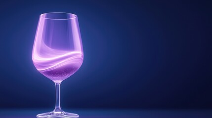 Digital illustration of a wine glass on a dark blue background. the glass is empty and has a long stem and a round base. it is filled with a pinkish-purple liquid, which appears to be a type of wine.