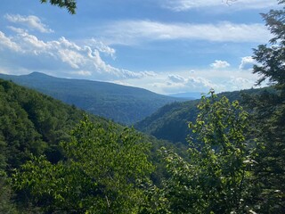 Beautiful green scenic landscape, trees and mountains in Palenville, Upstate New York, United States