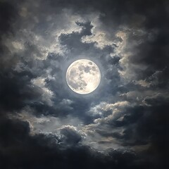 Obraz premium Full moon glowing brightly through scattered clouds in night sky image