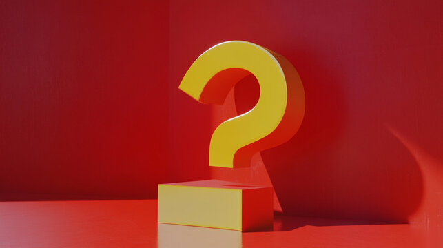Yellow Question Mark on Red Platform   Enigma  Inquiry  Doubt  Query  Riddle  Puzzle  Unce
