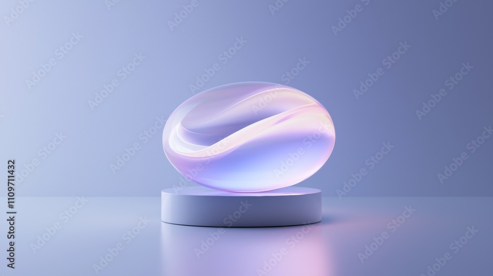 Poster 3d rendering of a spherical object on a white pedestal. the object appears to be made of glass or a 