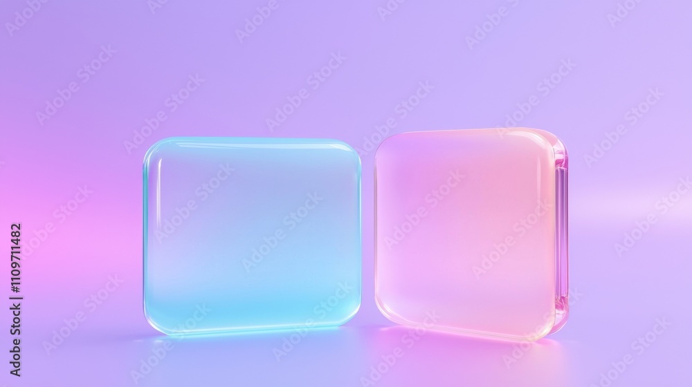 Poster two rectangular objects, one in blue and the other in pink, on a gradient background. the blue objec