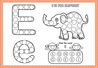 dot marker alphabet coloring and activity page with outline vector for Pre-school Kids
