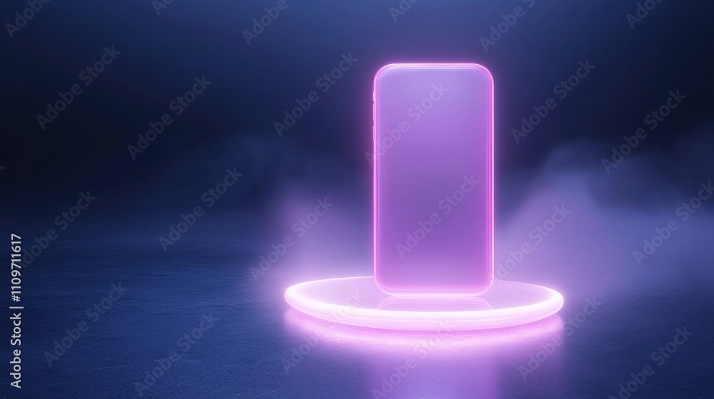 Fototapete 3d rendering of a smartphone on a circular platform. the smartphone is in the center of the image an