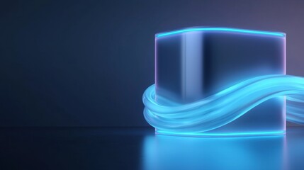 3d rendering of a futuristic object with a dark background. the object appears to be a cube or a rectangular shape with a smooth surface.