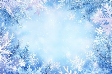 Glittering snowflakes on a light blue background creating a magical winter wonderland scene with sparkling bokeh lights