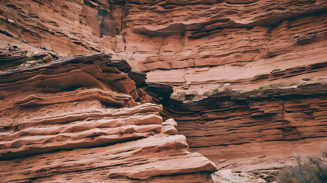Layers of stratified rock in earthy tones.