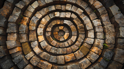 Fototapeta premium Top view of stone labyrinth top view. generative ai. Labyrinthine. Illustration