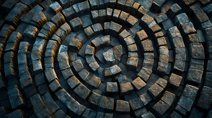 Fototapeta premium Top view of stone labyrinth top view. generative ai. Labyrinthine. Illustration