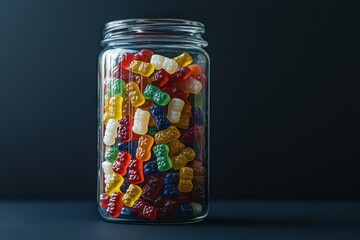 Glass jar filled with colorful gummy bear candies