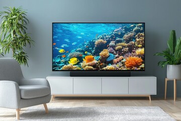 Modern living room with high-end smart TV and vibrant display