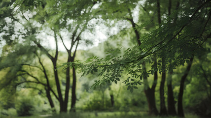 Naklejka premium Blurry green tones reminiscent of a forest canopy.