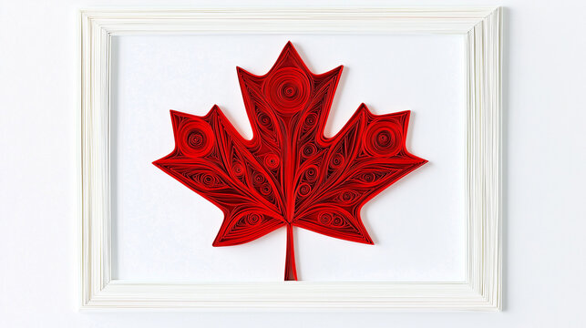 Quilling Canada Day card featuring a red maple leaf in a decorative frame