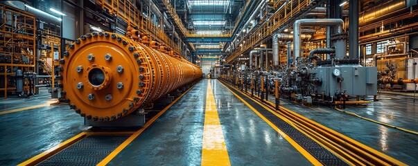 Obraz premium Industrial power plant with large horizontal electric turbines