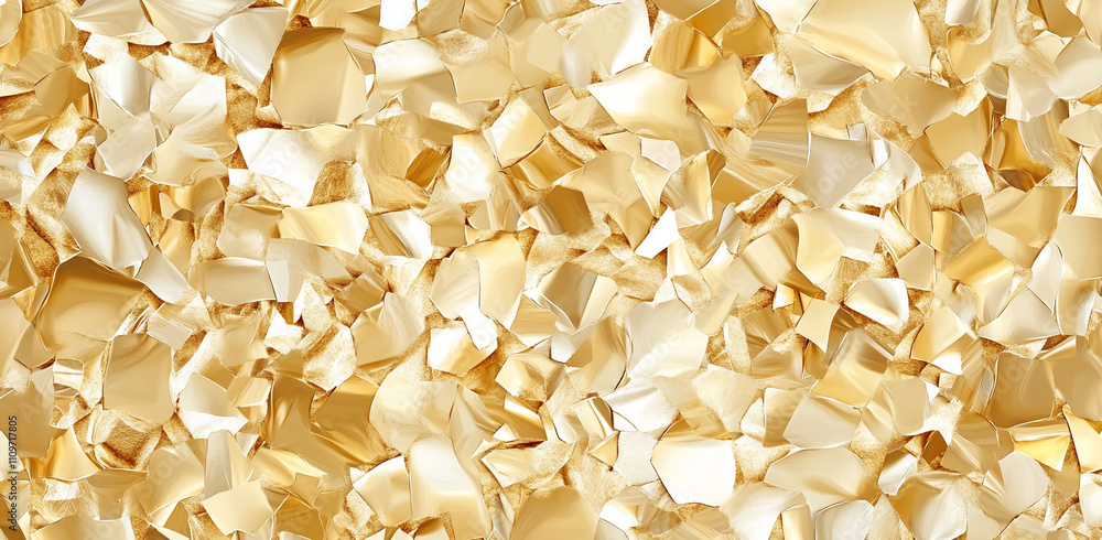 Poster Shimmering gold texture created from an arrangement of glossy golden fragments reflecting light in a vibrant pattern