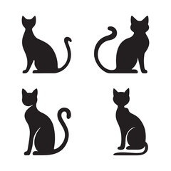 Set of cat silhouette vector illustration.