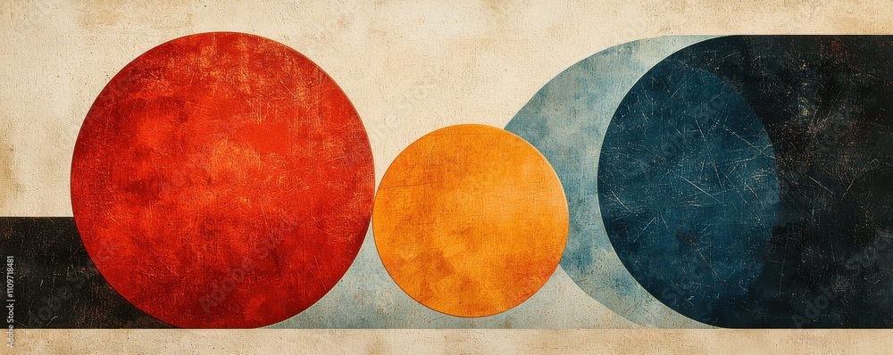 Poster abstract geometric art with overlapping colorful circles and lines