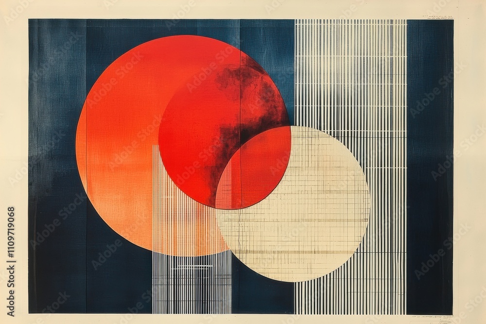 Aufkleber abstract geometric poster with overlapping circles and vertical lines