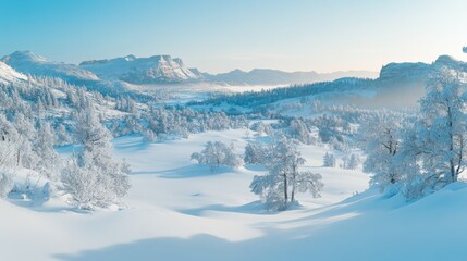 Obraz premium Snow-Covered Mountain Range with Frosty Trees