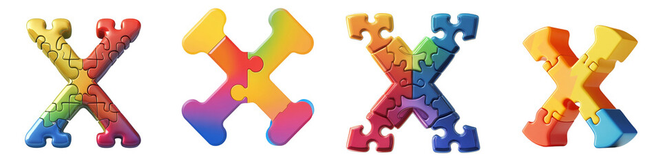 Alphabet X, made with puzzle pieces, Logo design, letter, isolated on a transparent background