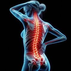 Female Anatomy Back Pain Spine 3D Rendering Healthcare Medical Illustration Human Body Skeletal
