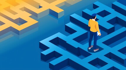 Person facing multiple choices in a complex, 3D isometric maze.