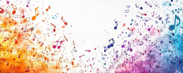 Obraz premium Colorful musical notes on a vibrant abstract watercolor background