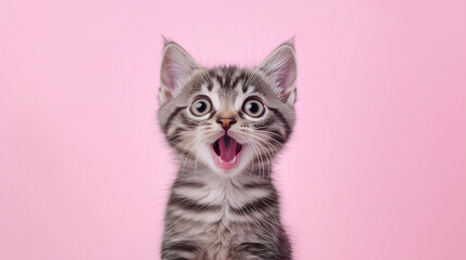 Surpised cat with big eyes on a neutral background
