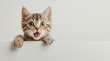 Surpised cat with big eyes on a neutral background