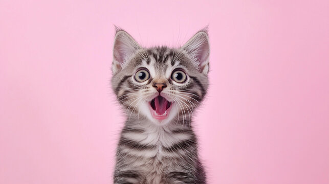 Surpised cat with big eyes on a neutral background