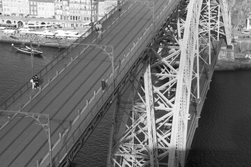 Buildings in downtown Porto in Portugal in black and white