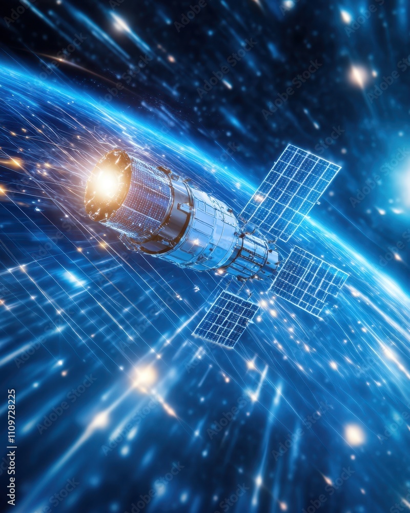 Aufkleber Futuristic Telecom Satellite Connects Earth With Advanced Technology and Data Streams