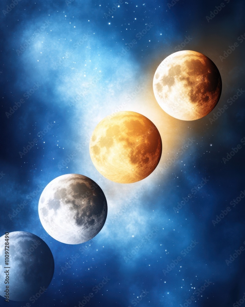 Poster Exploring the Enchanting Phases of the Moon in a Cosmic Display of Light and Shadow