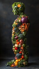 Fototapeta premium Artistic human figure constructed entirely with fresh vegetables image