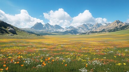 Fototapeta premium Beauty of Spring Blooms in a Vast Meadow Filled With Busy Bees and Vibrant Wildflowers