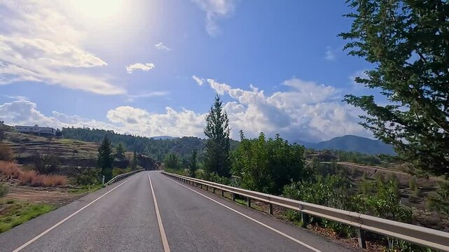 Driving through Troodos mountains alpine forest temperate Mediterranean 