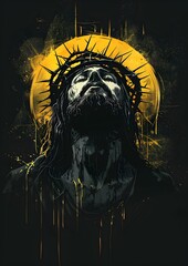Dramatic portrait of Jesus Christ, crowned with thorns, against a dark background with golden accents. A powerful image of faith and sacrifice.